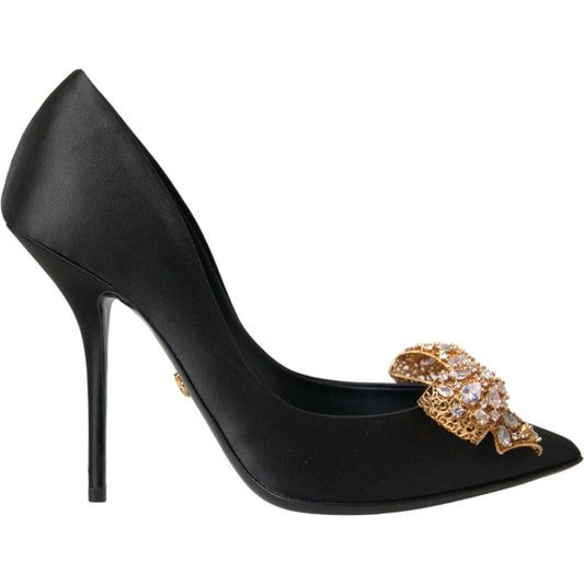 Dolce & Gabbana Black Satin Bow Crystal Heels Pumps Shoes Dolce & Gabbana