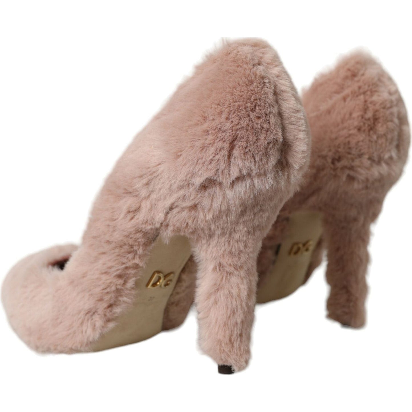 Dolce & Gabbana Light Pink Faux Fur Heels Pumps Shoes Dolce & Gabbana