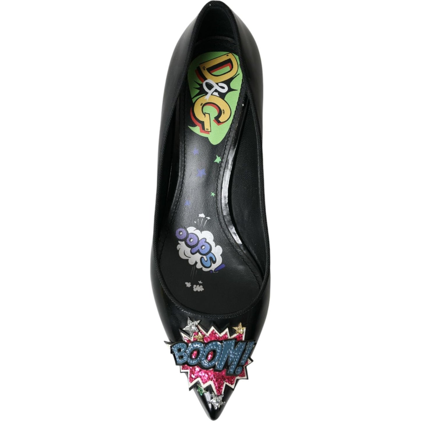 Dolce & Gabbana Black Leather BOOM Patch Heels Pumps Shoes Dolce & Gabbana