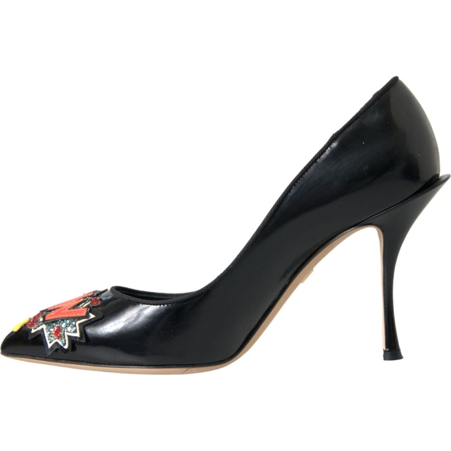 Dolce & Gabbana Black Leather WOW Patch Heels Pumps Shoes Dolce & Gabbana