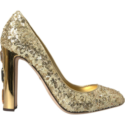 Dolce & Gabbana Gold Sequin Crystal Heels Pumps Shoes Dolce & Gabbana