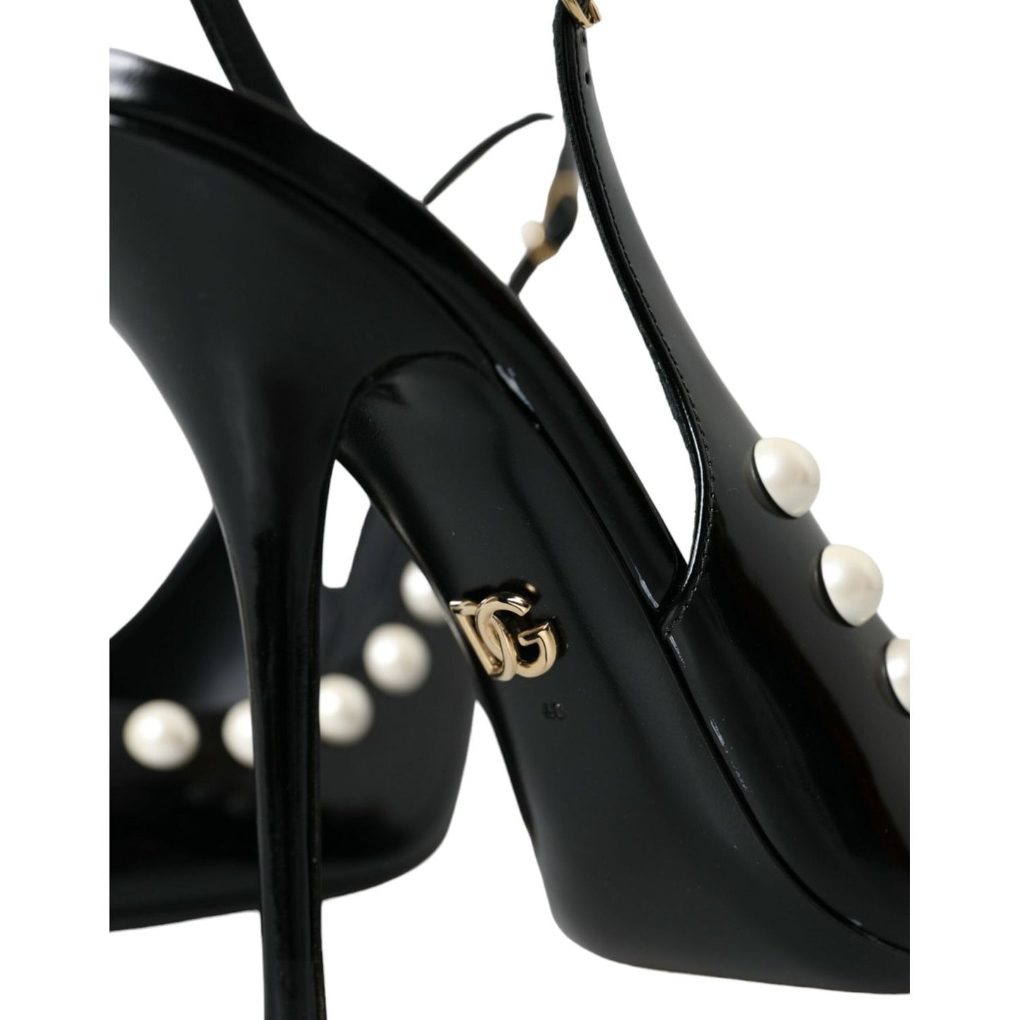 Dolce & Gabbana Black Leather Faux Pearl Heel Slingback Shoes Dolce & Gabbana