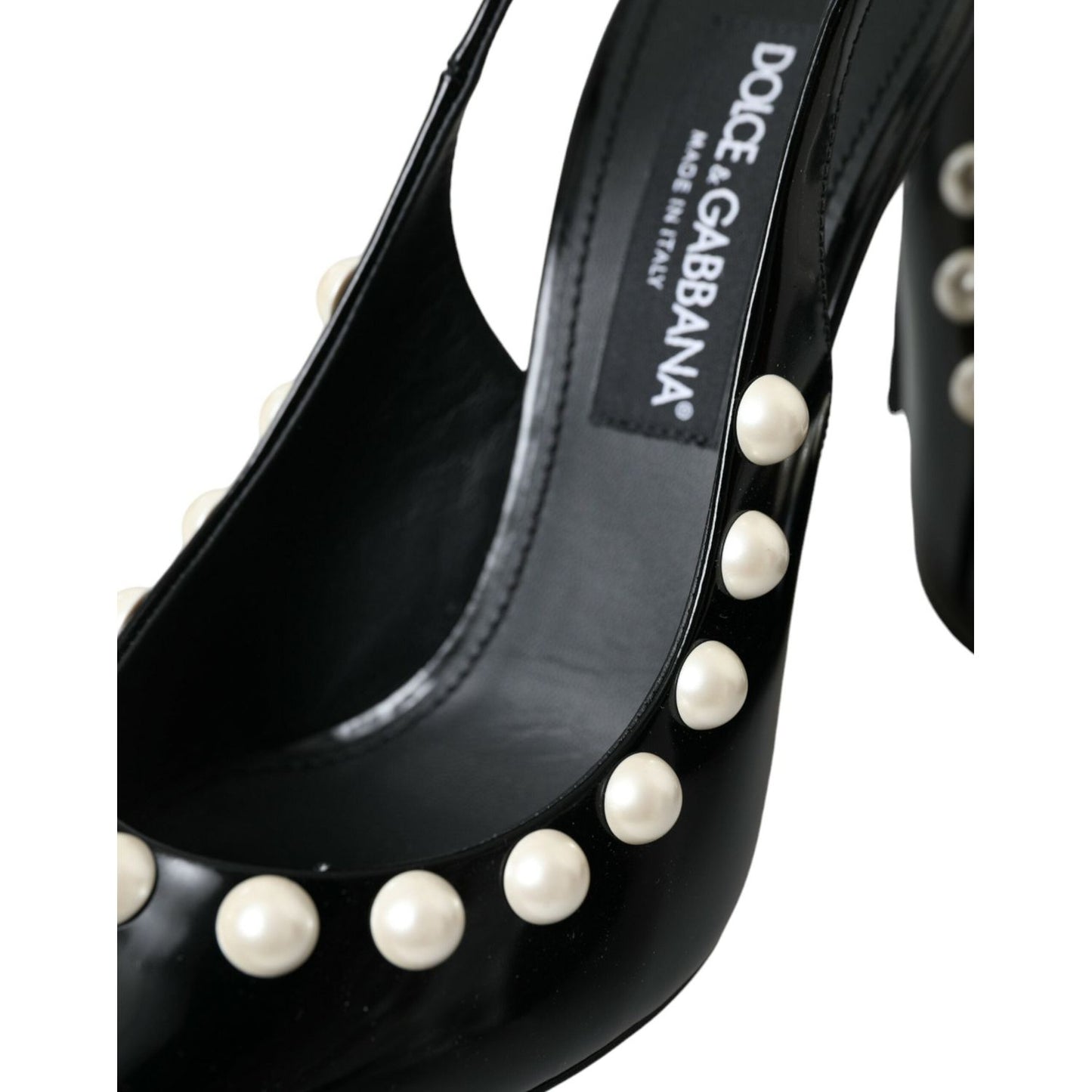 Dolce & Gabbana Black Leather Faux Pearl Heel Slingback Shoes Dolce & Gabbana