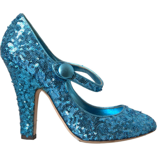 Dolce & Gabbana Blue Sequin Mary Jane Pumps High Heels Shoes Dolce & Gabbana