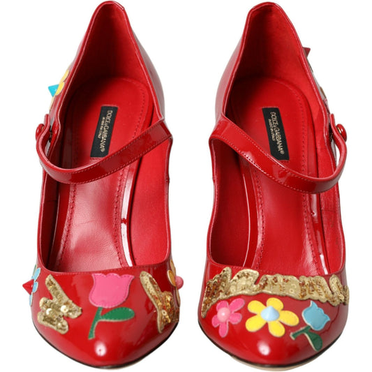 Dolce & Gabbana Red Leather Embellished Mary Jane Pumps Heels Shoes Dolce & Gabbana