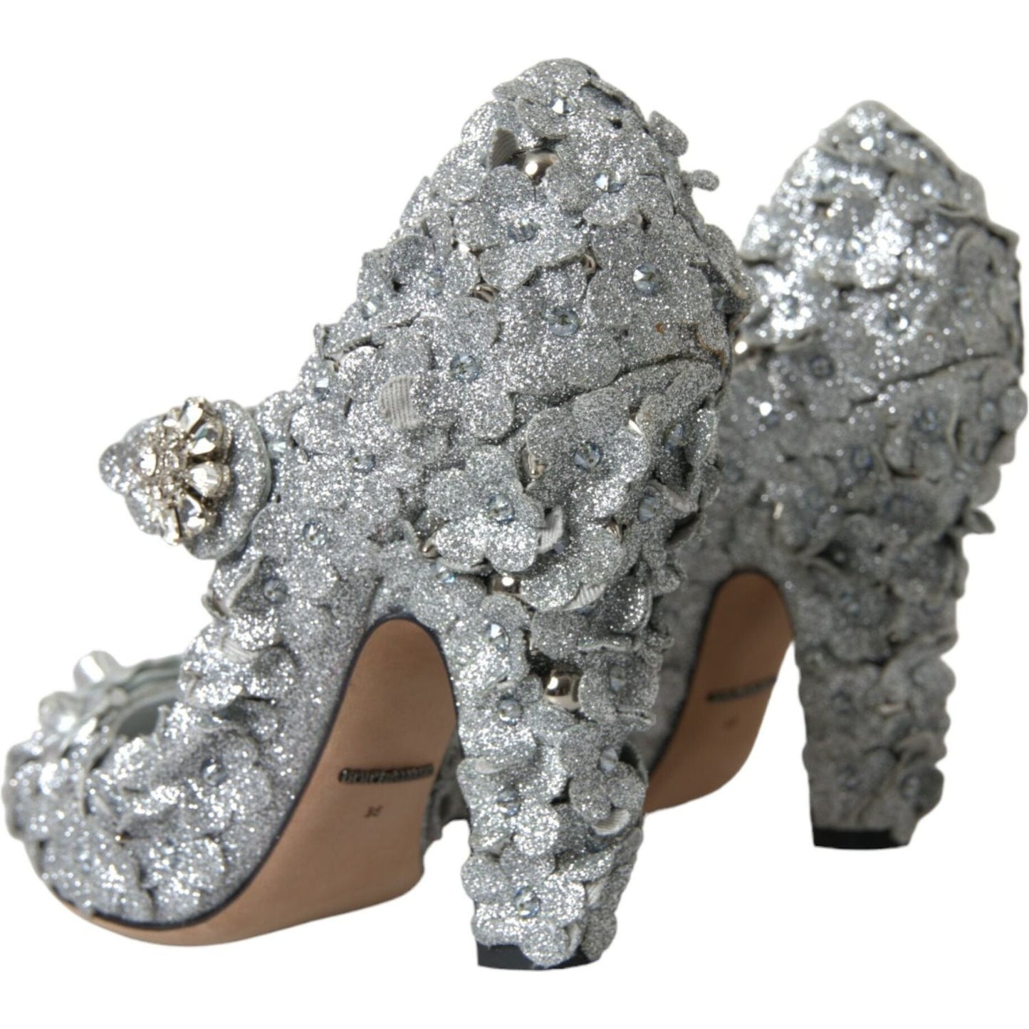 Dolce & Gabbana Silver Floral Crystal Mary Jane Pumps Shoes Dolce & Gabbana