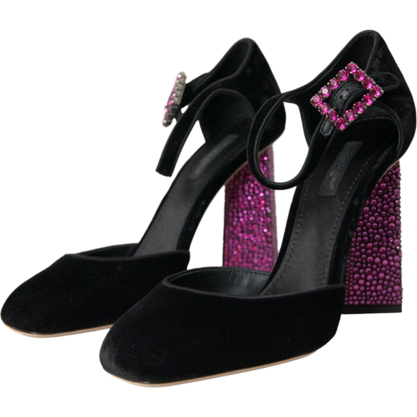 Dolce & Gabbana Black Velvet Strass Crystal Mary Janes Shoes Dolce & Gabbana