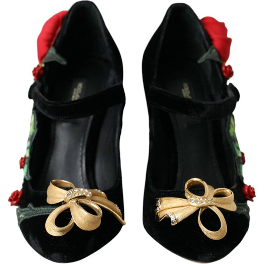 Dolce & Gabbana Black Roses Crystal Brooch Mary Jane Shoes Dolce & Gabbana