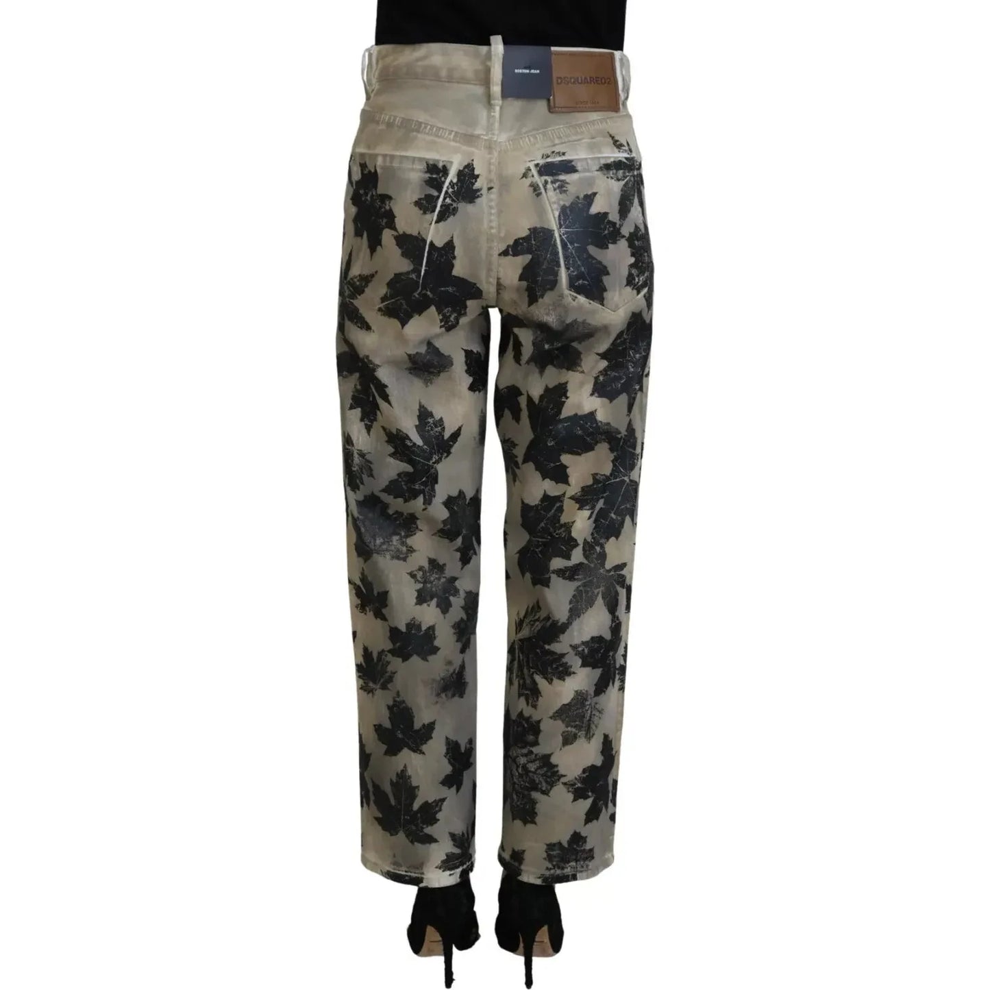 Dsquared² Beige Leaves Cotton High Waist Denim Jeans Boston Dsquared² Dark Slate Gray