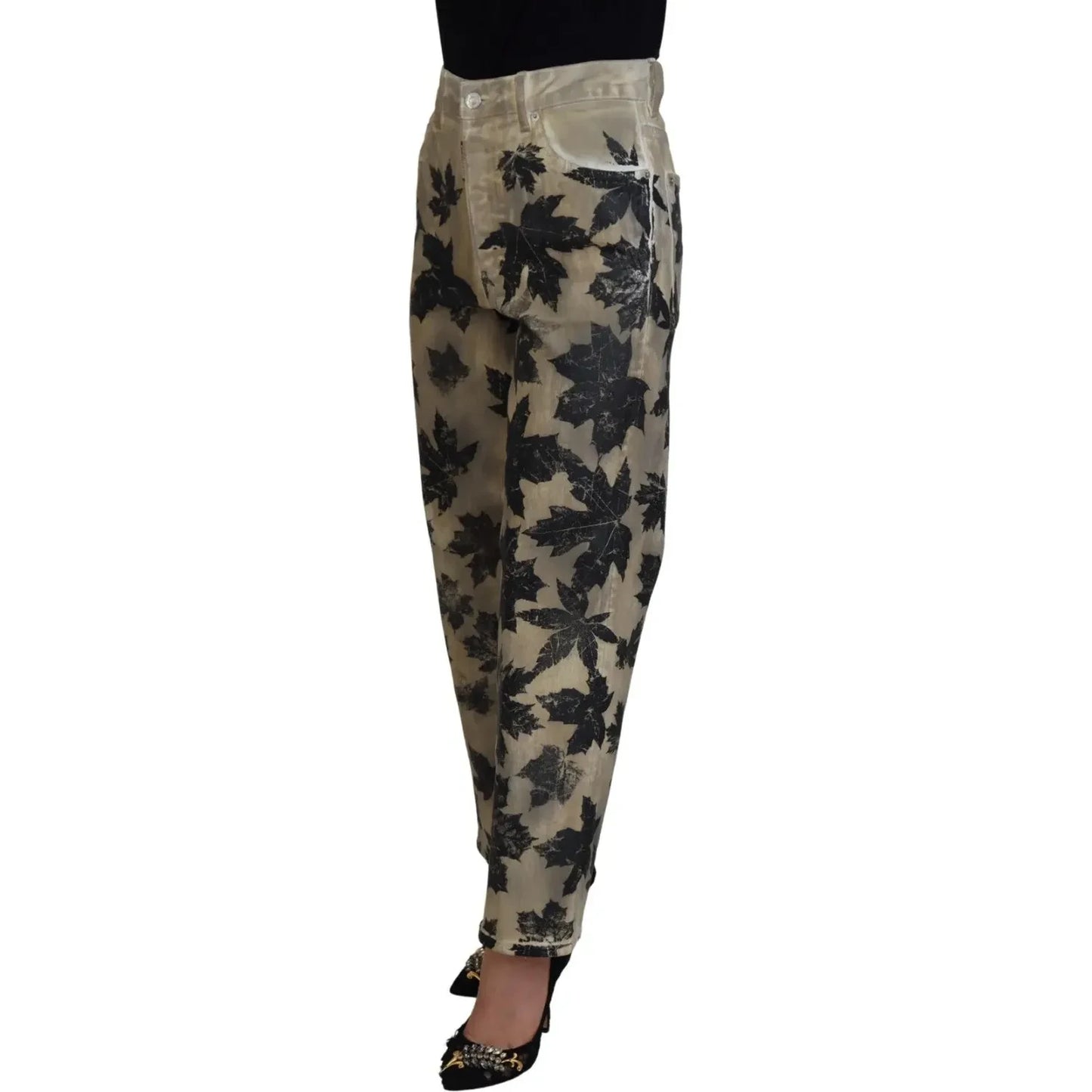 Dsquared² Beige Leaves Cotton High Waist Denim Jeans Boston Dsquared² Dark Slate Gray