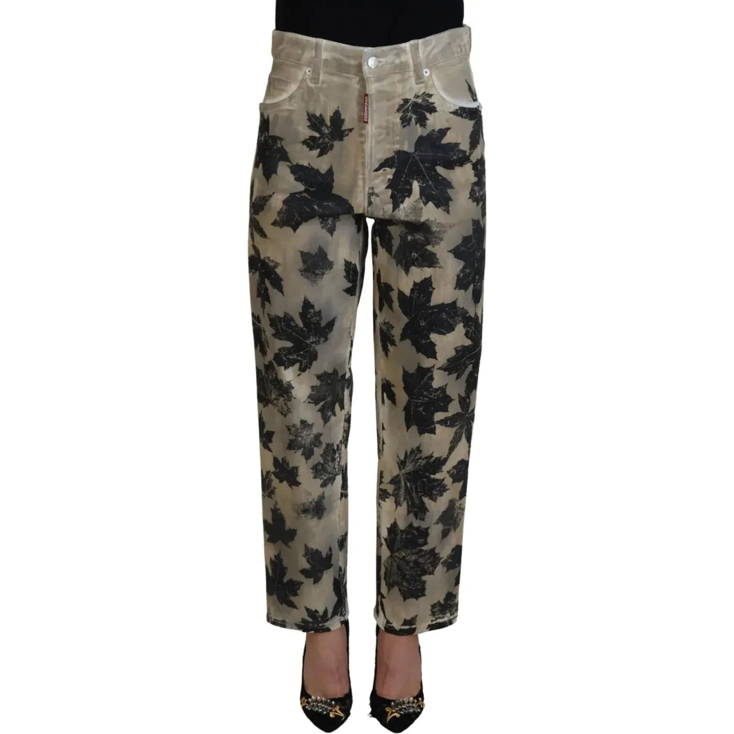 Dsquared² Beige Leaves Cotton High Waist Denim Jeans Boston Dsquared² Dim Gray