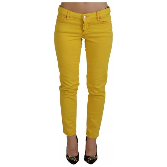 Yellow Cotton Low Waist Cropped Jennifer Denim Jeans