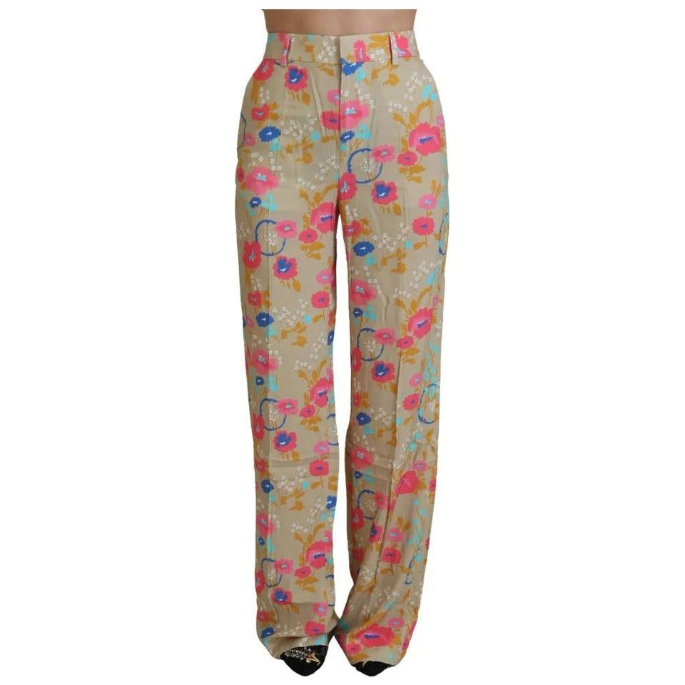 Dsquared² Beige Floral High Waist Straight Pants Dsquared² Rosy Brown