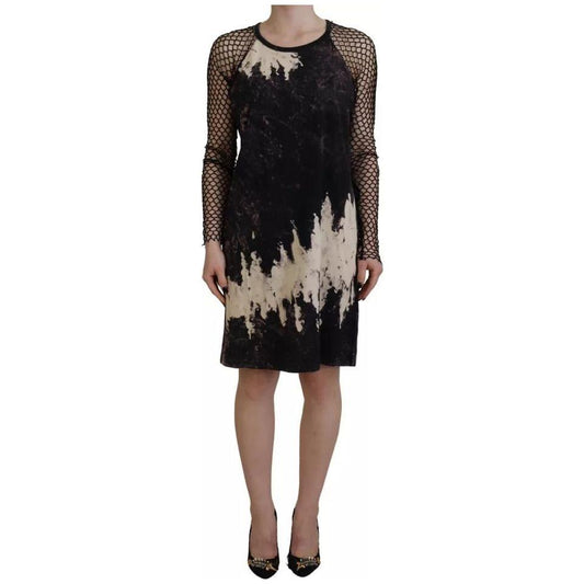 Dsquared² Black Tie Dye Mesh Long Sleeves Cotton Shift Dress Dsquared² Black