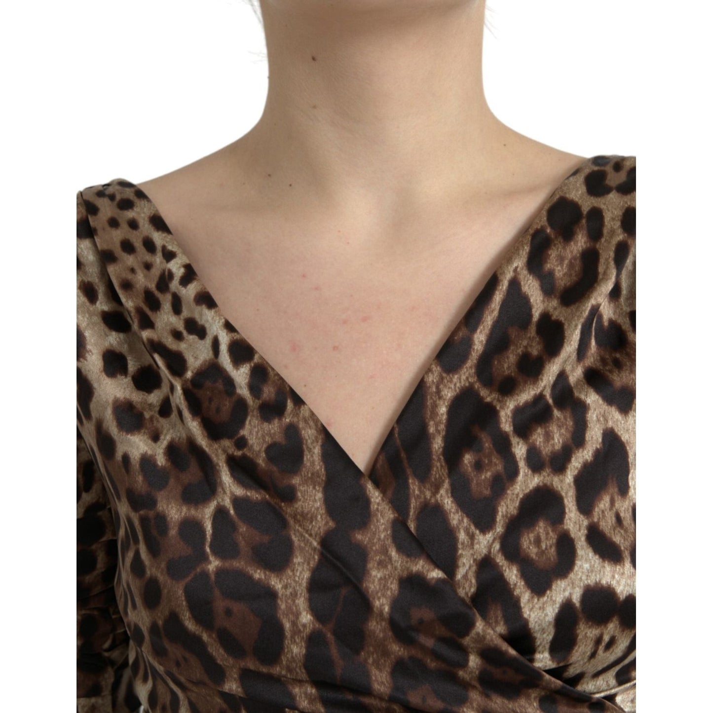 Dolce & Gabbana Brown Leopard Print Bodycon V-neck Midi Dress Dolce & Gabbana