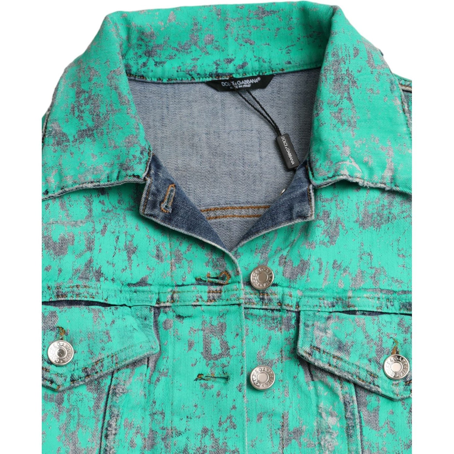 Dolce & Gabbana Green Cotton Tie Dye Cropped Cropped Denim Jacket Dolce & Gabbana