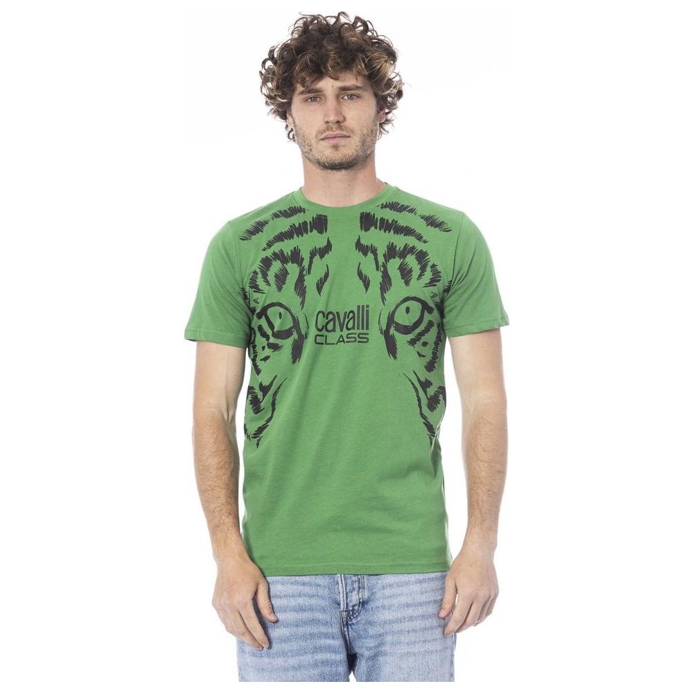 Cavalli Class Green Cotton Men T-Shirt Cavalli Class