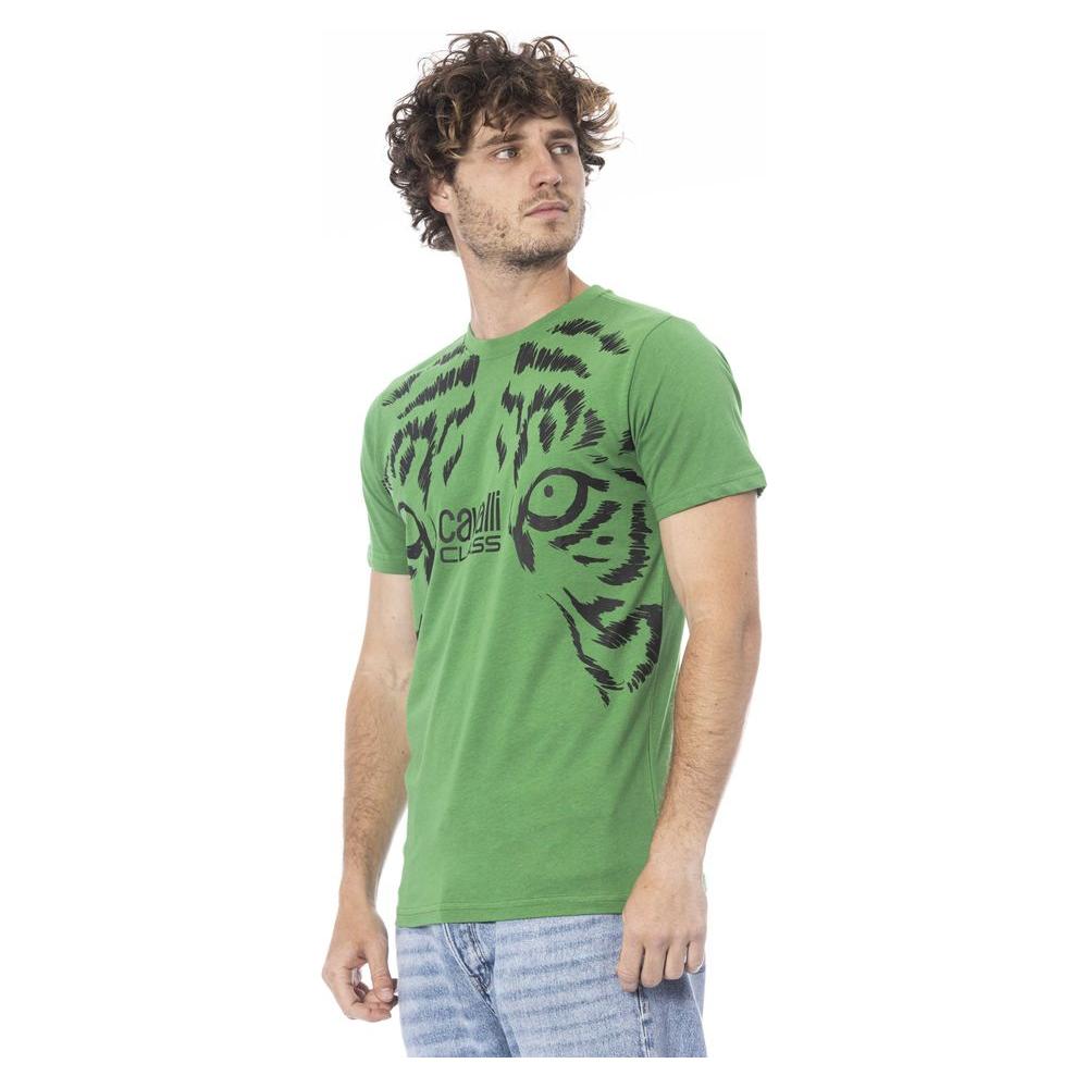 Cavalli Class Green Cotton Men T-Shirt Cavalli Class