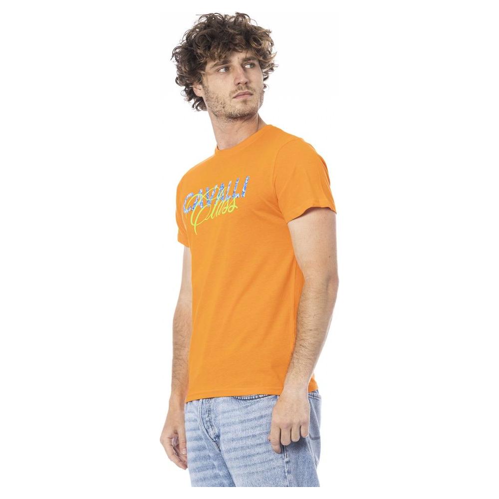 Cavalli Class Orange Cotton Men T-Shirt Cavalli Class