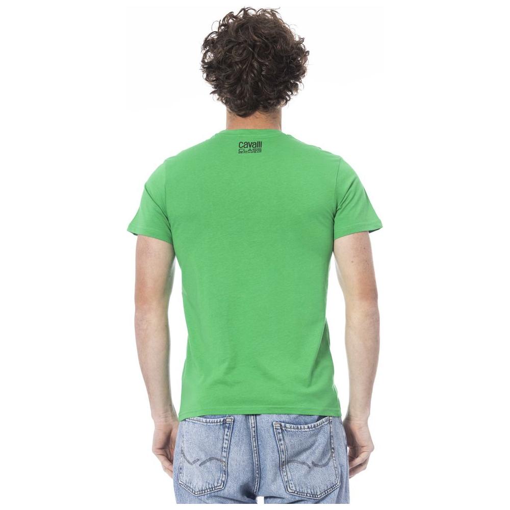 Cavalli Class Green Cotton Men T-Shirt Cavalli Class