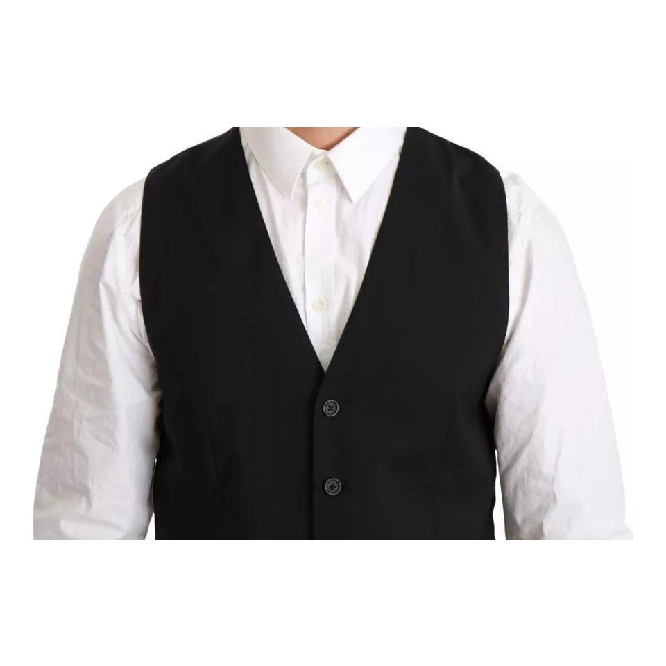 Dolce & Gabbana Black Wool Stretch Waistcoat Formal Dress Vest Dolce & Gabbana