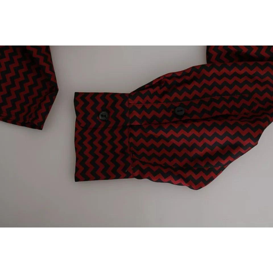 Dolce & Gabbana Black Red Zigzag Pattern Casual Shirt Dolce & Gabbana