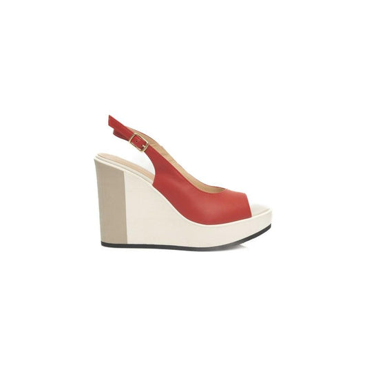 Cerruti 1881 Red Calfskin Women Sandal 1728,67345744032,Cerruti 1881,EU38/US8,Multicolor,New with tags,Sandals - Shoes,Sandals - Women - Shoes,Shoes,Wedges - Sandals - Shoes,Women,Women - Shoes