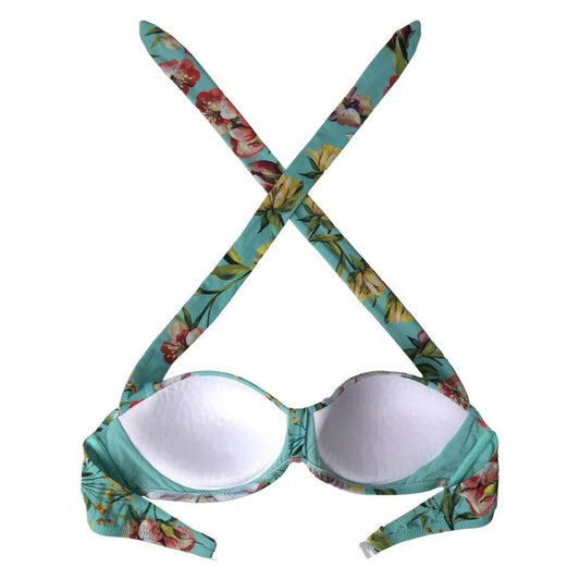 Dolce & Gabbana Mint Green Floral Print Beachwear Bikini Top Dolce & Gabbana