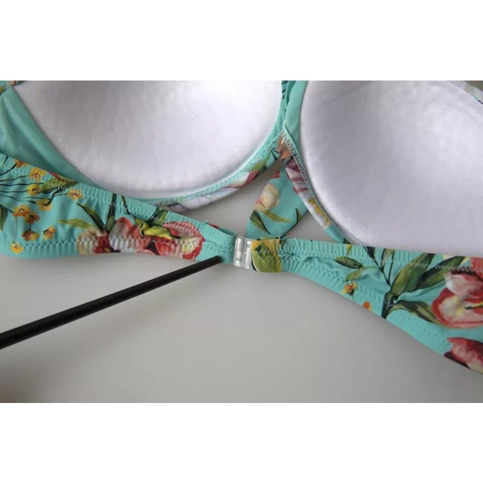 Dolce & Gabbana Mint Green Floral Print Beachwear Bikini Top Dolce & Gabbana