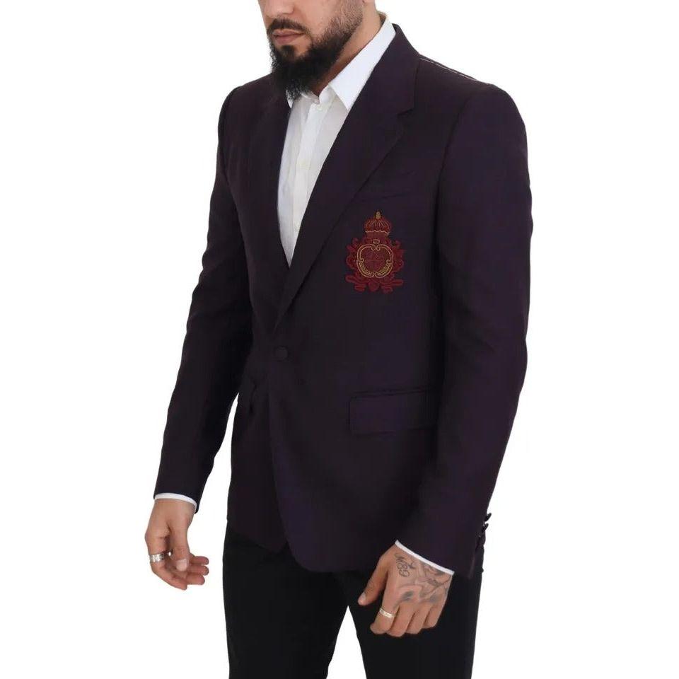 Dolce & Gabbana Purple Logo Single Breasted Wool Blazer Dolce & Gabbana