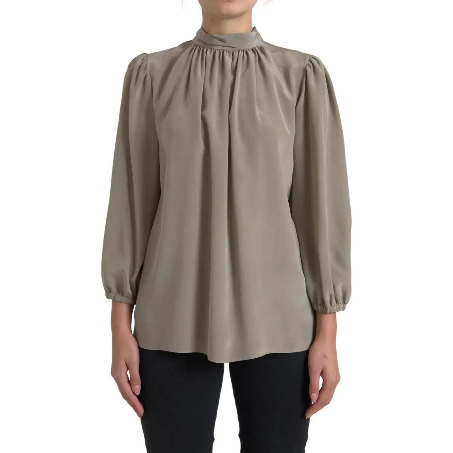 Dolce & Gabbana Gray Mock Neck Long Sleeves Top Blouse Dolce & Gabbana