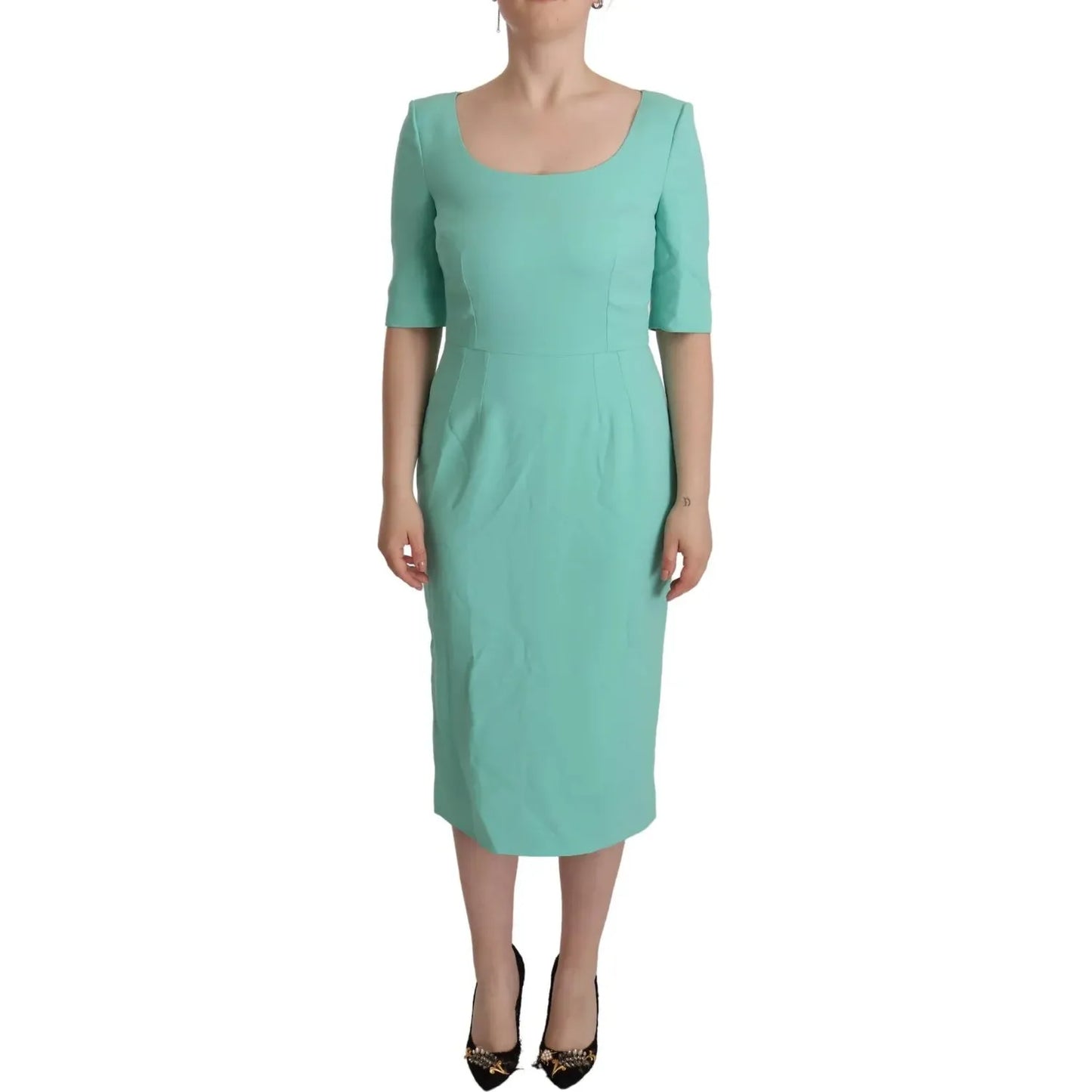 Dolce & Gabbana Mint Green Sheath Square Neckline Midi Dress Dolce & Gabbana