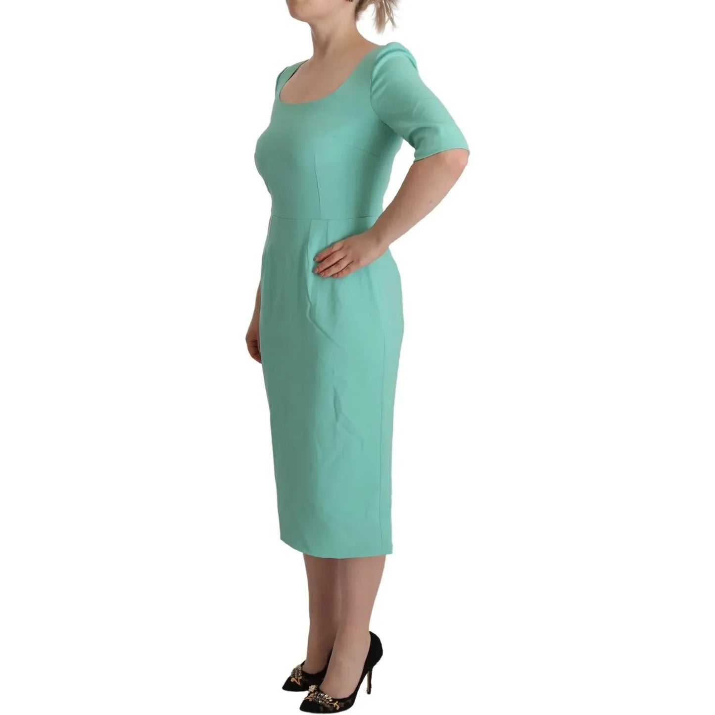 Dolce & Gabbana Mint Green Sheath Square Neckline Midi Dress Dolce & Gabbana