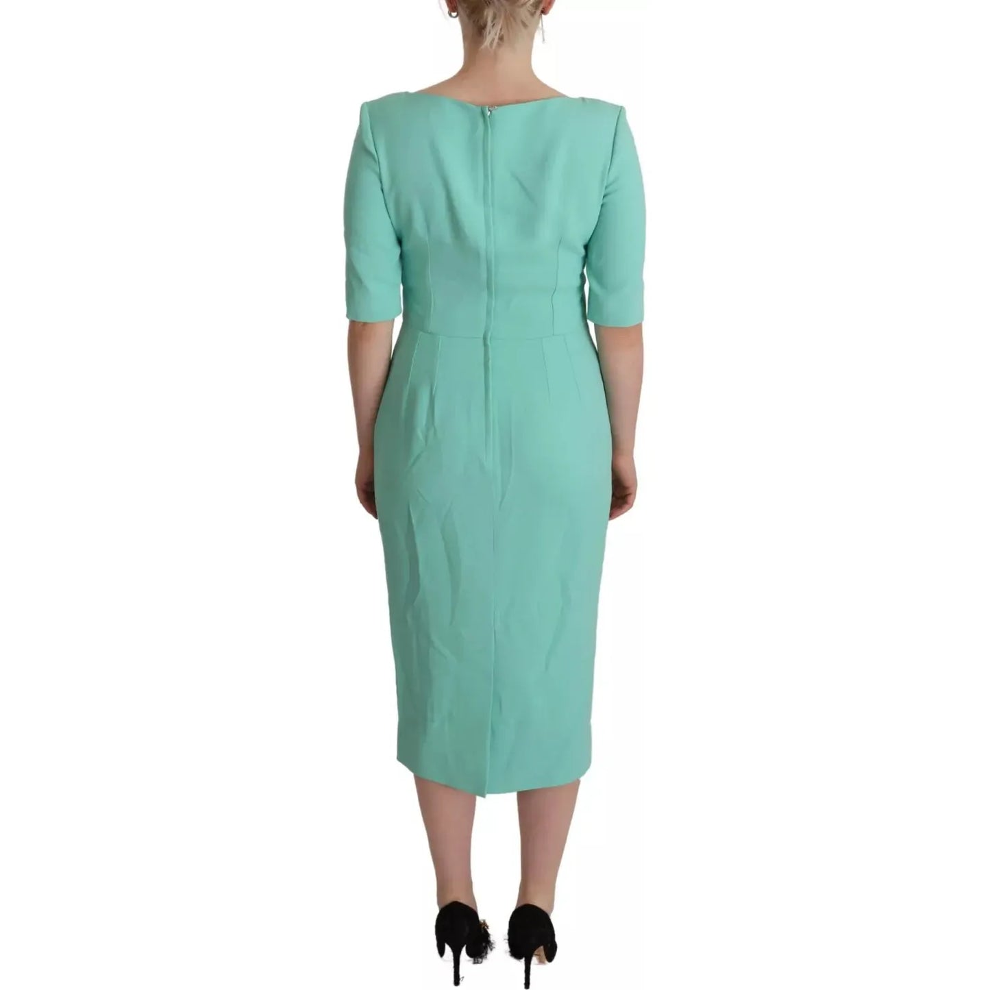 Dolce & Gabbana Mint Green Sheath Square Neckline Midi Dress Dolce & Gabbana