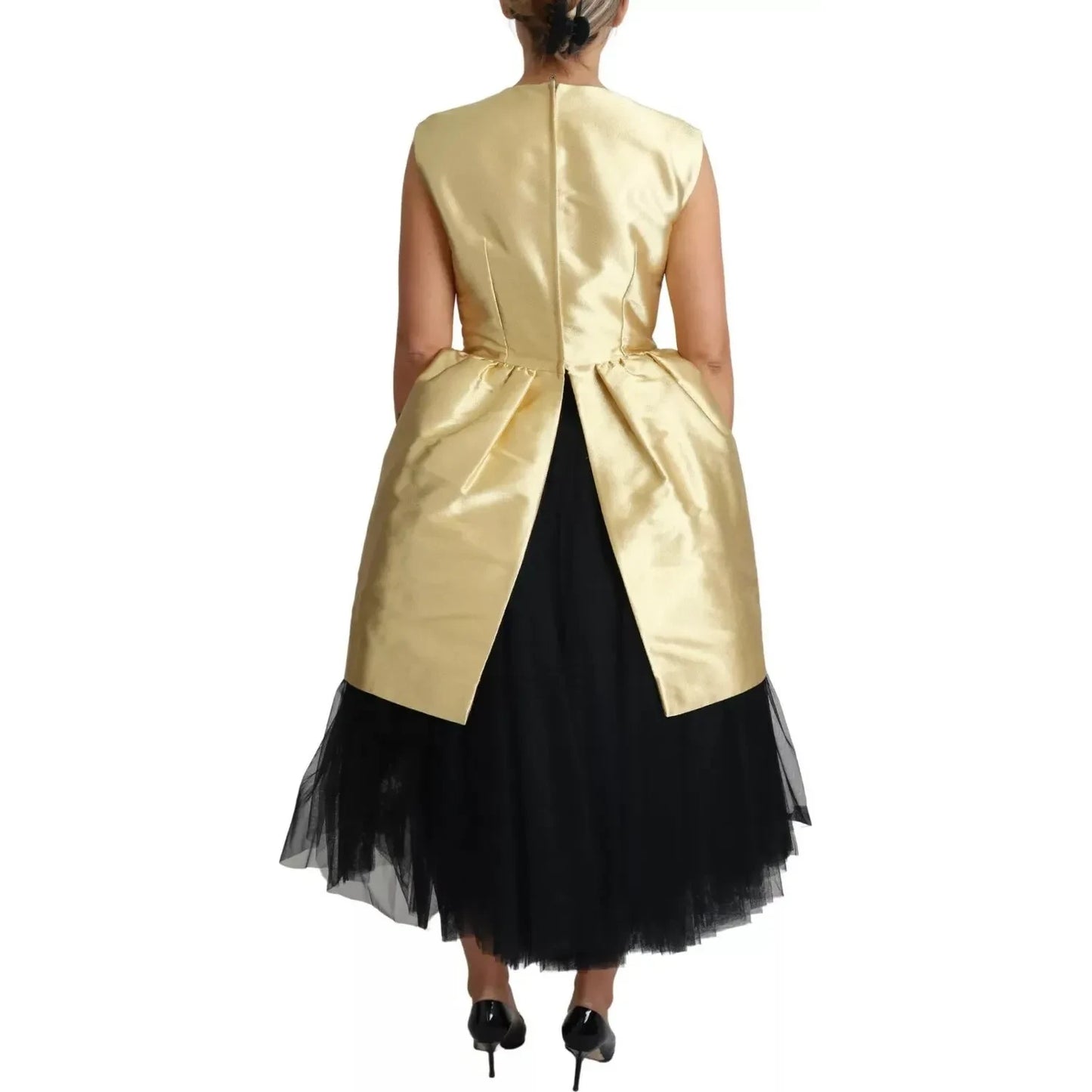 Dolce & Gabbana Polyester Gold Sleeveless A-line Tulle Dress Dolce & Gabbana