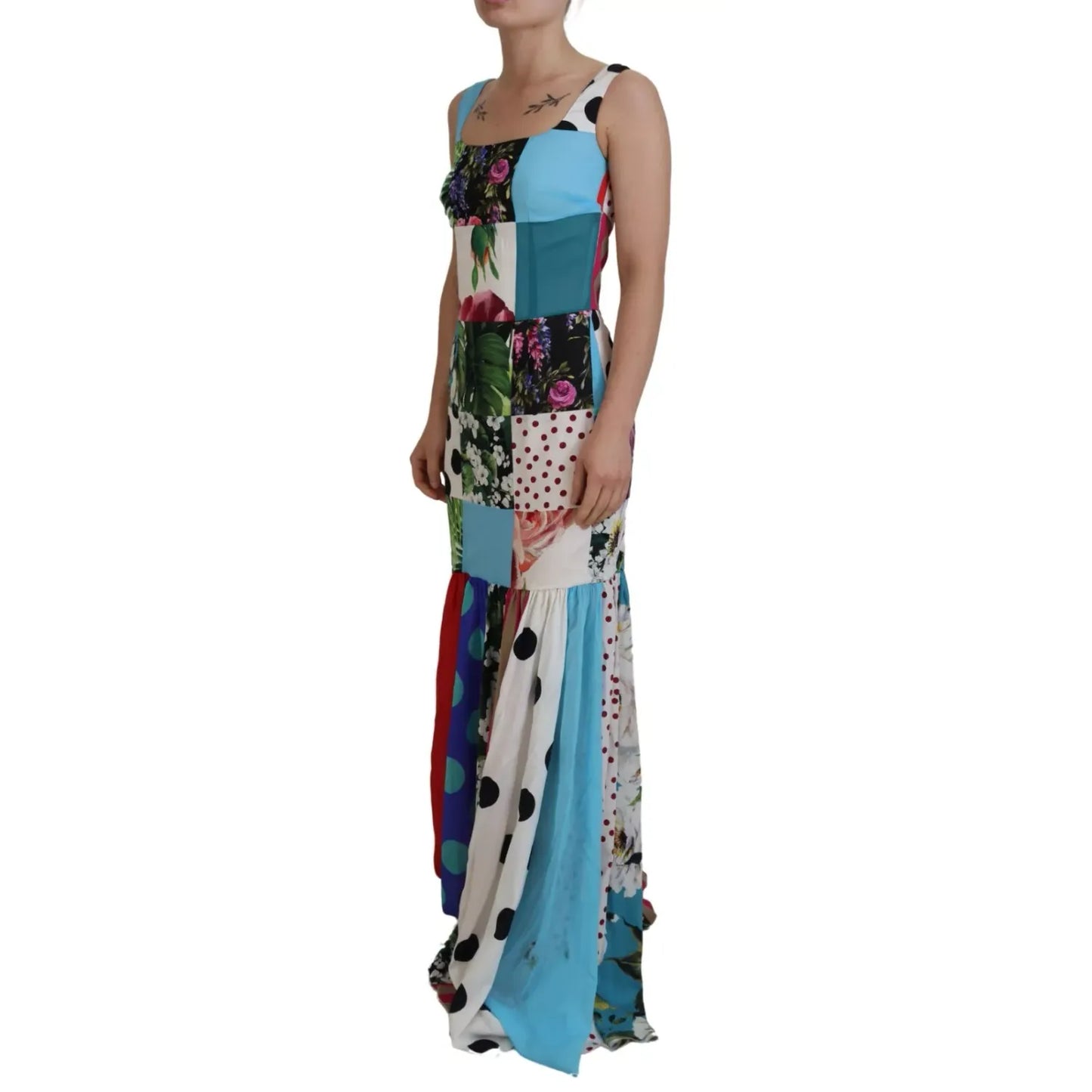 Dolce & Gabbana Silk Multicolor Patchwork Sheath Maxi Dress