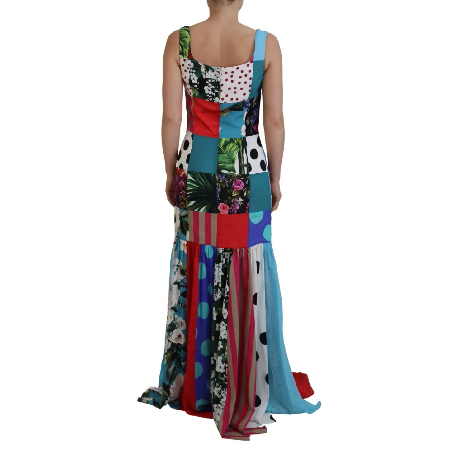 Dolce & Gabbana Silk Multicolor Patchwork Sheath Maxi Dress