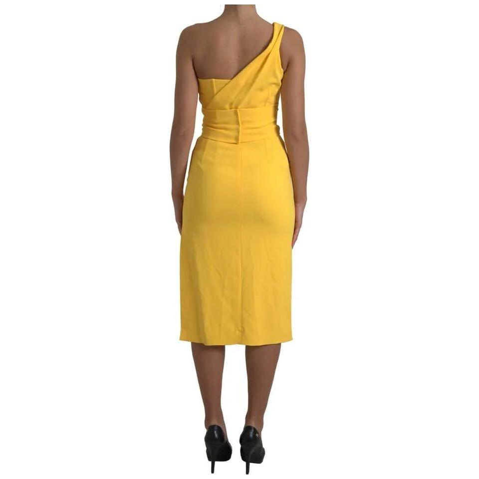 Dolce & Gabbana Yellow One Shoulder Side Slit Midi Dress Dolce & Gabbana