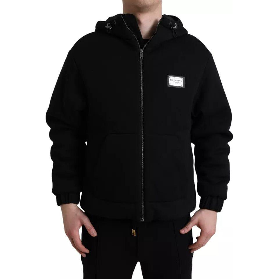 Dolce & Gabbana Black Cotton Hooded Logo Bomber Jacket Dolce & Gabbana