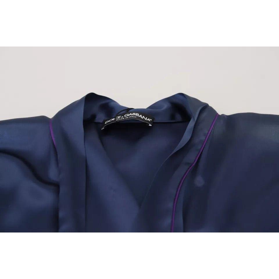 Dolce & Gabbana Blue Satin Silk Waist Belt Robe Jacket Dolce & Gabbana