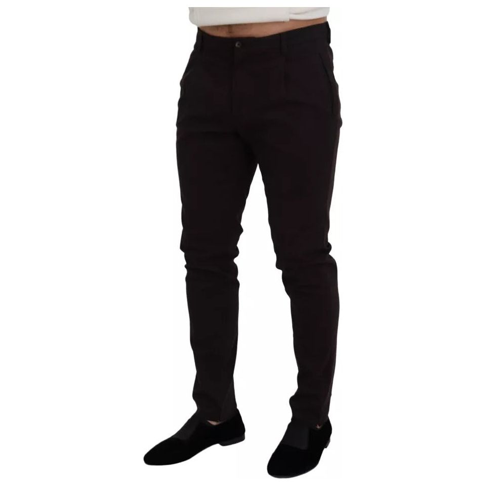 Brown Skinny Men Cotton Stretch Pants