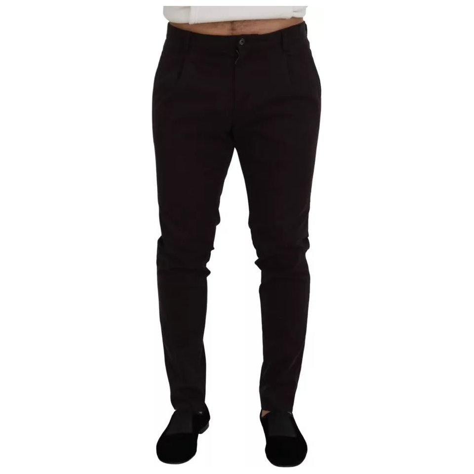 Brown Skinny Men Cotton Stretch Pants