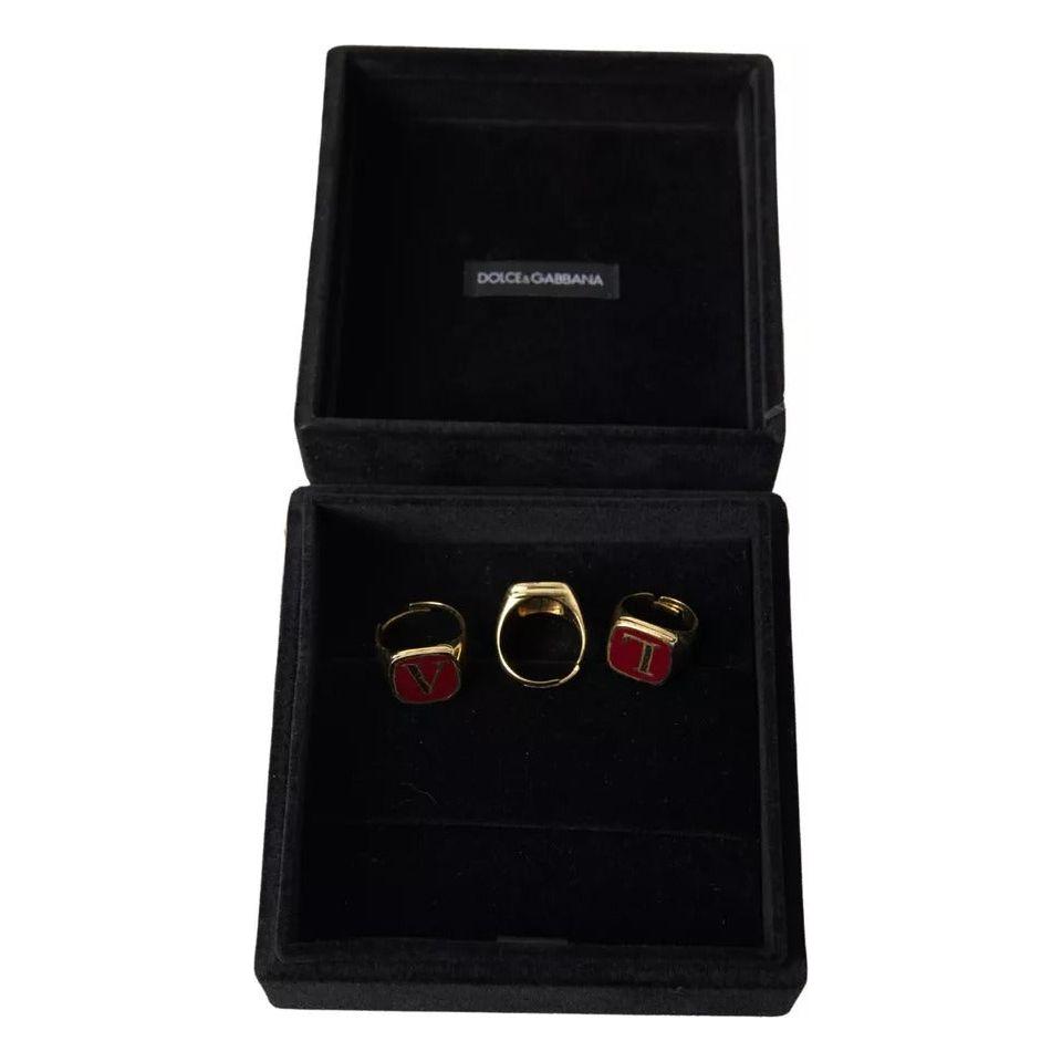 Dolce & Gabbana Gold Brass LOVE Enamel Set of 3 Ring Ring Dolce & Gabbana