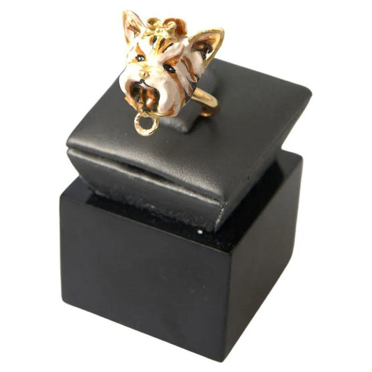 Dolce & Gabbana Gold Brass Resin Beige Dog Pet Accessory Ring FASHION ACCESSORIES Dolce & Gabbana