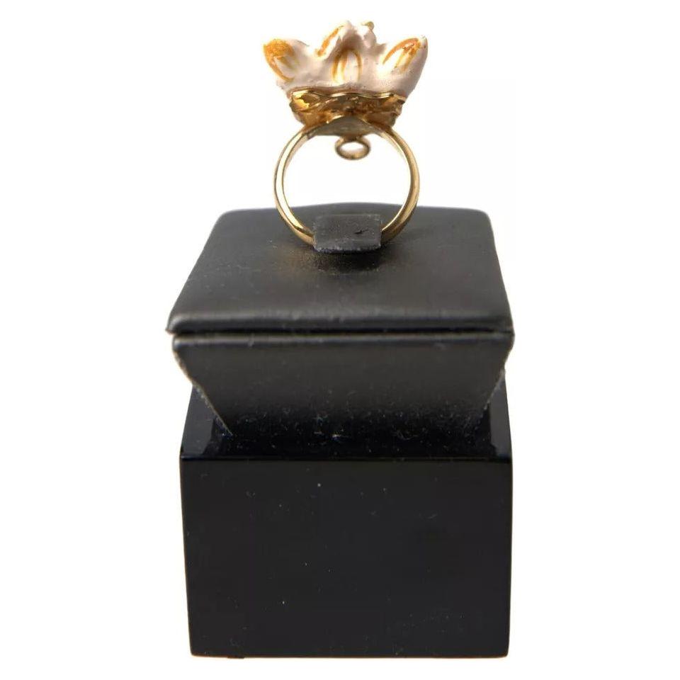 Dolce & Gabbana Gold Brass Resin Beige Dog Pet Accessory Ring FASHION ACCESSORIES Dolce & Gabbana