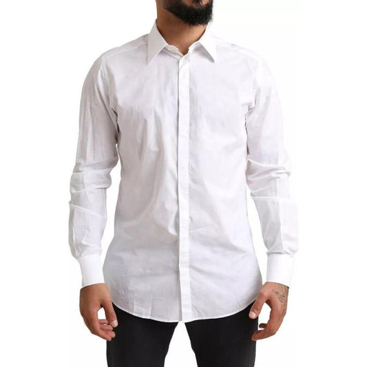 Dolce & Gabbana White GOLD Formal Cotton Tuxedo Dress Shirt Dolce & Gabbana