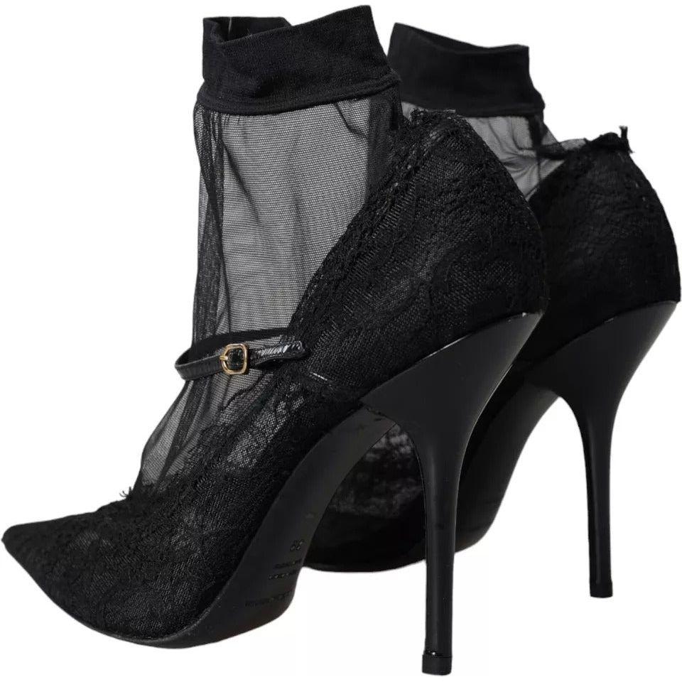 Dolce & Gabbana Black Tulle Stretch Boots Pumps Shoes Dolce & Gabbana