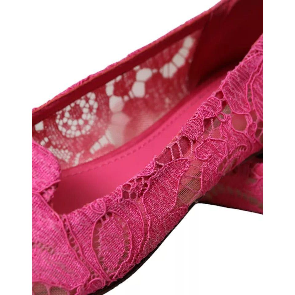 Dolce & Gabbana Pink Taormina Lace Slip On Flats Shoes Dolce & Gabbana