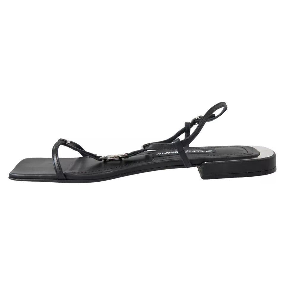 Dolce & Gabbana Black Leather DG Logo Flats Sandals Shoes Dolce & Gabbana