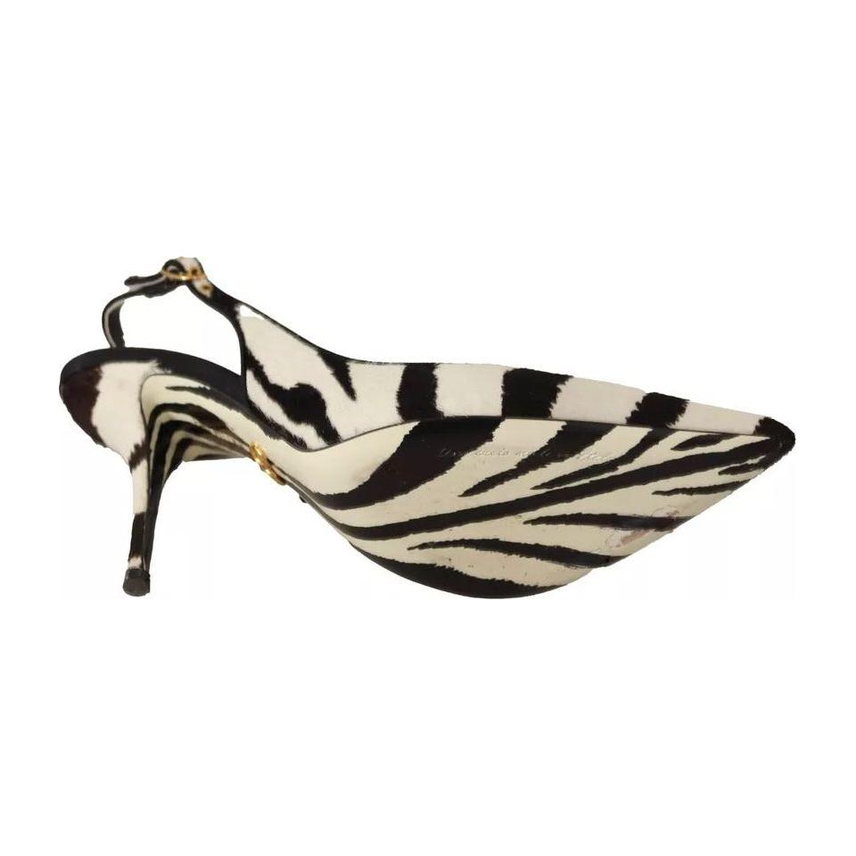 Dolce & Gabbana Black White Zebra Leather Heels Slingback Shoes Dolce & Gabbana